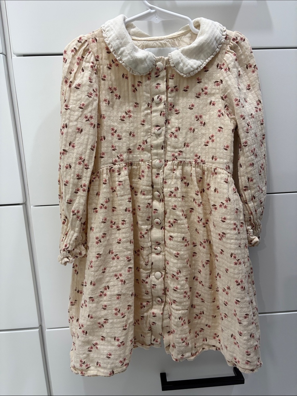 Zara Cream Dress with Red Floral Print and Peter Pan Collar
